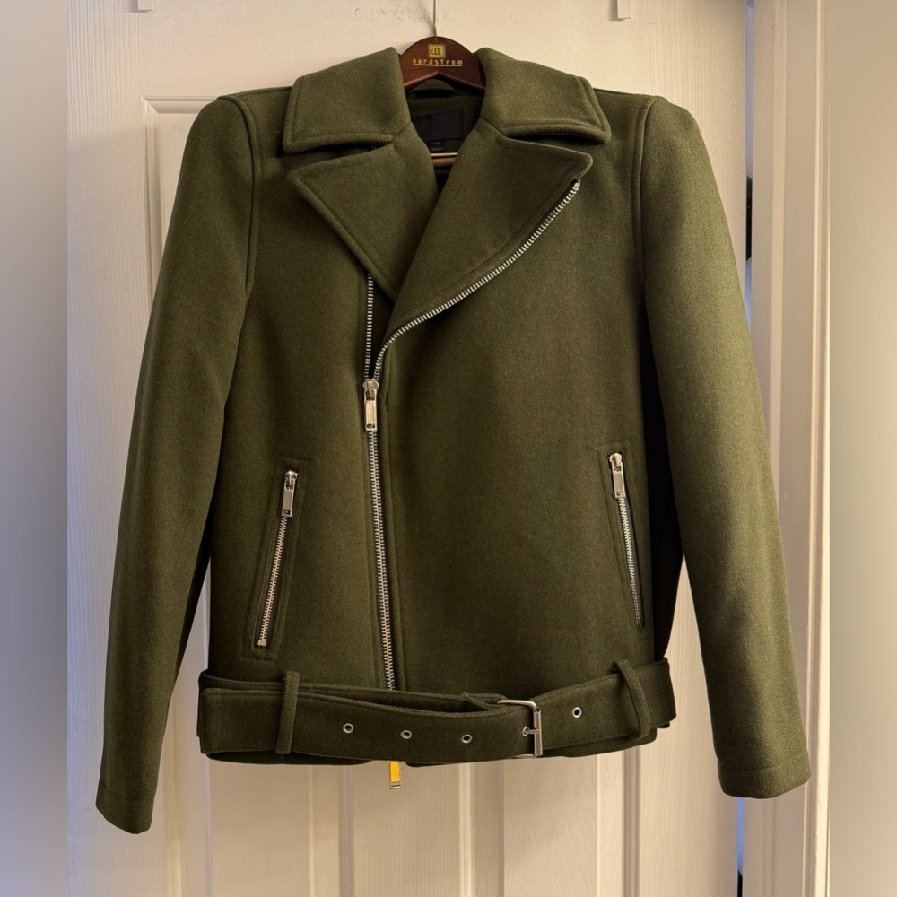Asos Olive Green Wool Biker Jacket